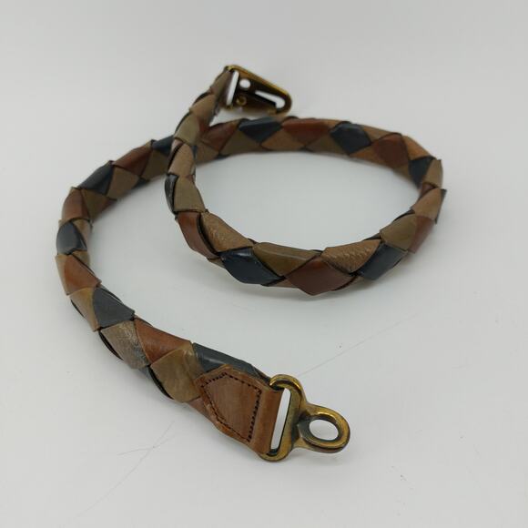 Vintage Womens Leather Weaved Snake Brown Belt 32" Claw Buckle - Picture 11 of 12